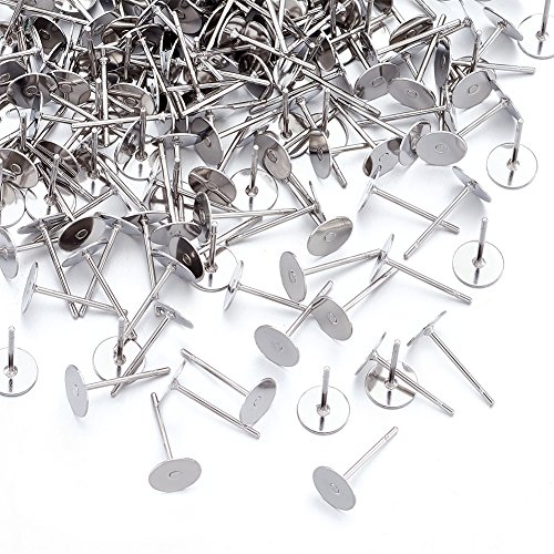 Craftdady 500 Pieces Stainless Steel Flat Round Blank Peg Earrings Posts Flat Pad Ear Stud Components Earring Making Findings (12X6Mm, Pin: 0.6Mm) #TOP1
