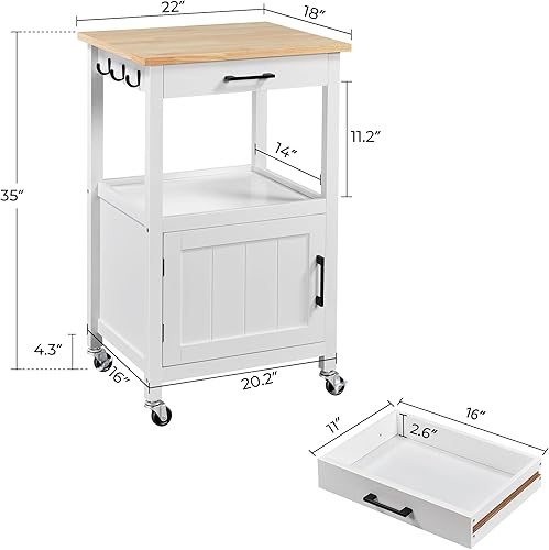 Miniatura 3 de Yaheetech Carrito de isla de cocina con almacenamiento, isla de cocina rodante con ruedas con 6 ganchos laterales, carrito de microondas con tablero