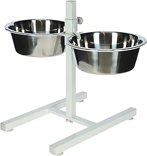 Kerbl Futterbar inklusive Edelstahlnäpfe, Stufenlos Verstellbarer Hunde Fressnapf, 2 x 1800 ml, Höhe 43 cm, Weiß product image