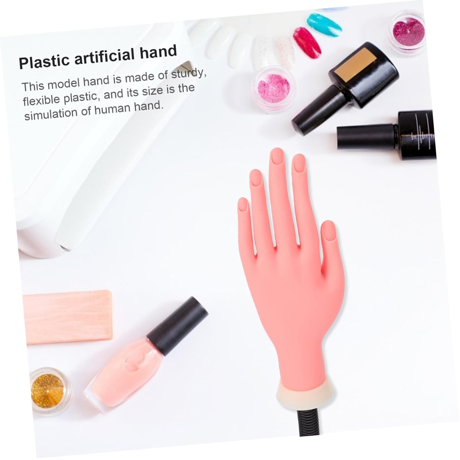 Flexible Fake Hand Model for Nail Practice with Movable Joints Portable Manicure Training Tool with Reusable Fake Nail Tips for Beginners and Salon Artists