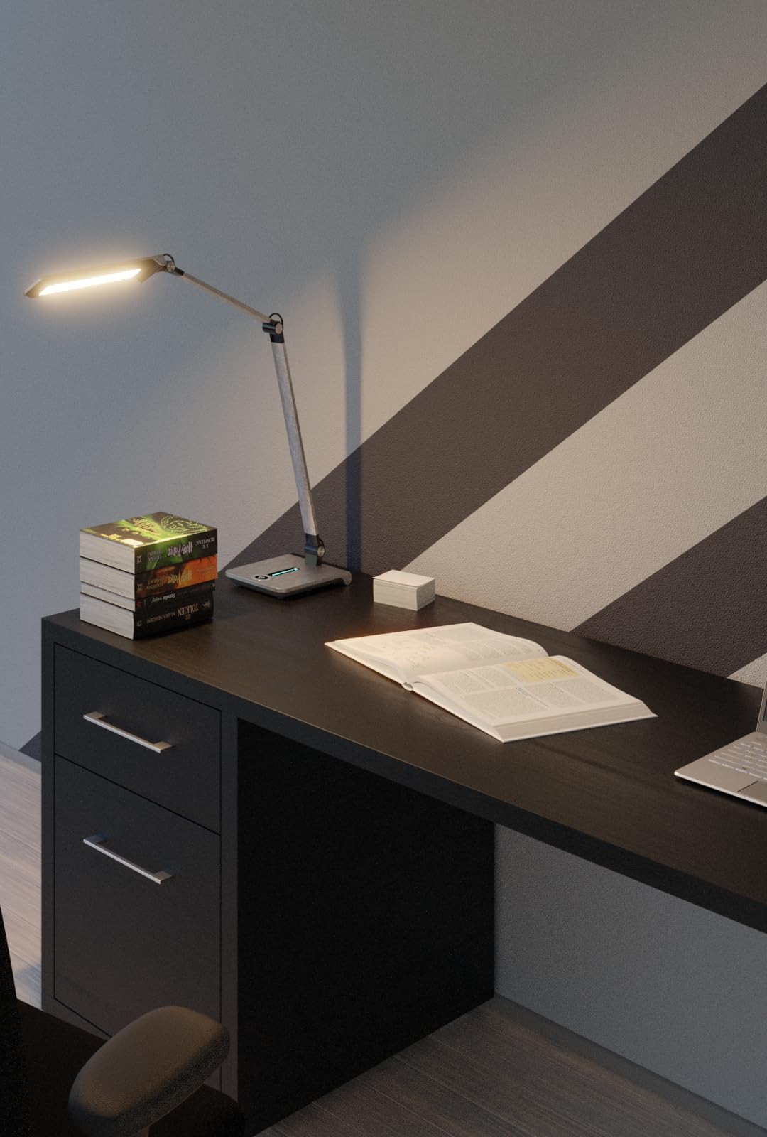 Hansa LED Tischleuchte Wave silber gebürstet, stufenlos dimmbar, 3 Farbtemperaturen, 3000-5800 Kelvin, Memory-Funktion