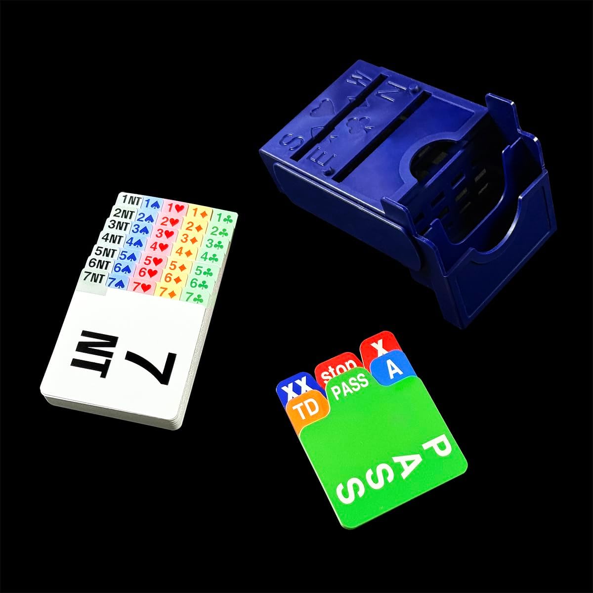 Set of 4 Blue Color Choice Bridge Playing Cards with Bridge Bidding Box and Bridge Playing Cards Together Play in Tournment