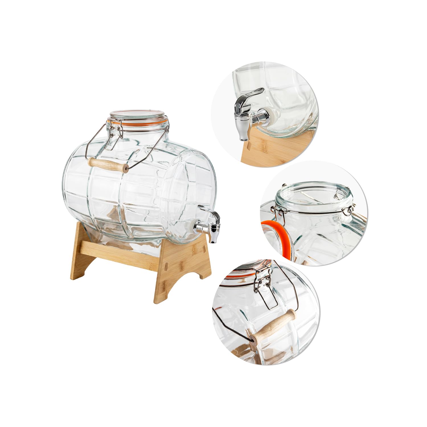 botte in vetro con rubinetto (supporto in legno, 8 l)