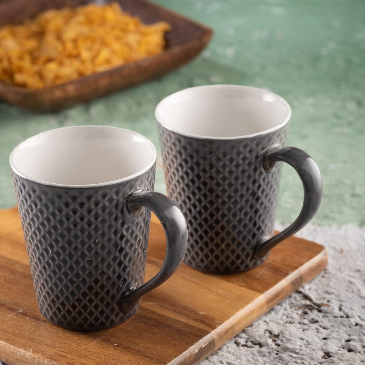 HS HINDUSTANI SAUDAGAR Ceramic Handcrafted Dual Glazed Studio Pottery Tea / Coffee Mug Set of 2 ,300 Ml