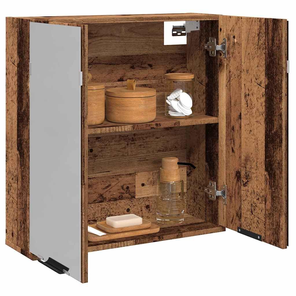 SYDE Armario Baño Espejo 2 Compartimentos 64x20x66,5cm | Madera de ingeniería resistente a humedad, diseño moderno para pared, almacenaje para artículos de aseo