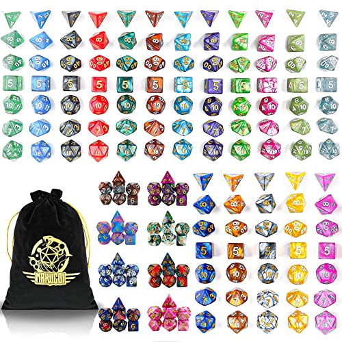 DND Dice Set, 25 X 7 Polyhedral Dice (175 Pieces) with Storage Pouch