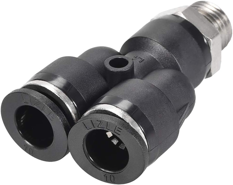 sourcing map Push to Connect Air Fittings Y Type Tube Connect 10mm OD x 1/4PT Male Thread Tube Fittings Push Lock Black 2Pcs - Image 4