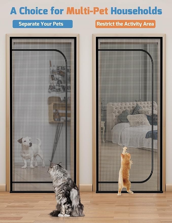 Siatka do drzwi dla kota z zamkiem błyskawicznym, gruba siatka, biała, wiele rozmiarów (A 90 x 210 cm) - idealna dla kotów domowych i łatwa instalacja