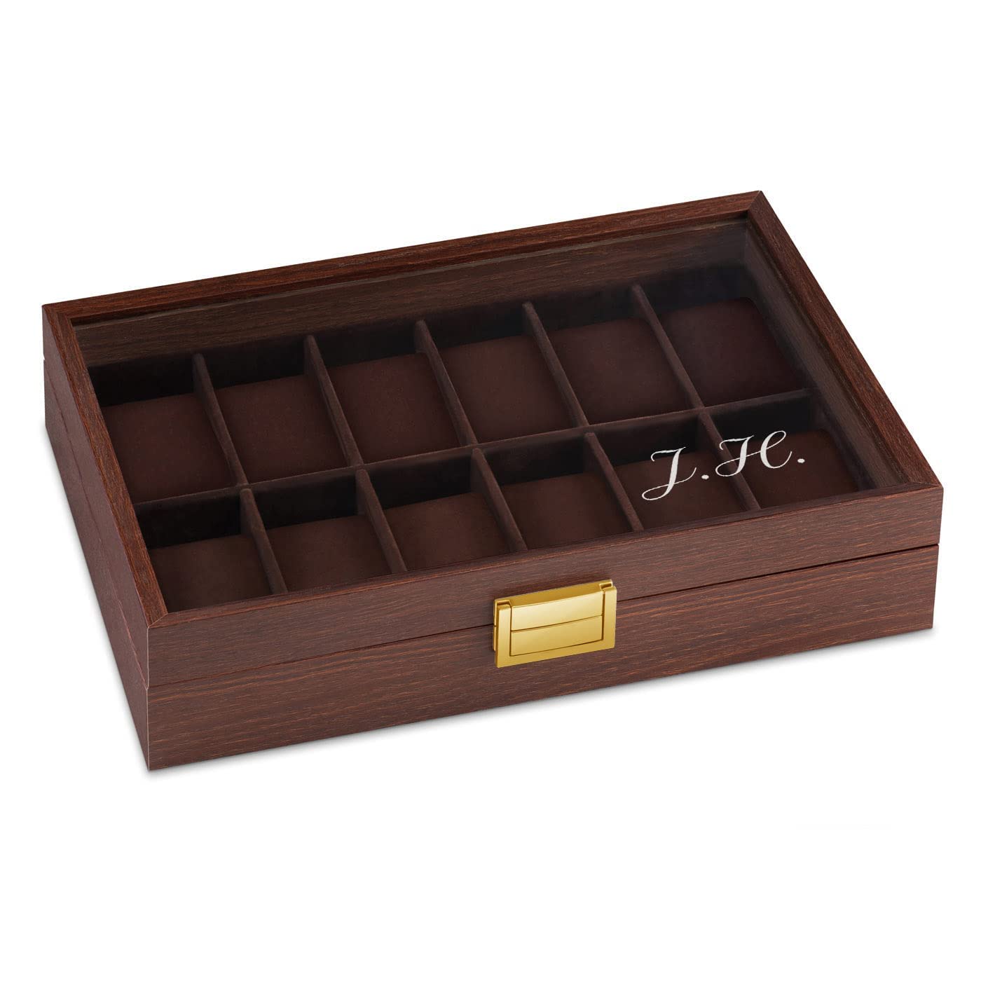 Boîte à Montres Personnalisable 12 Emplacements - Coffret Bois Velours Cœur - Cadeau Femme