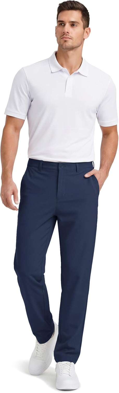 TACVASEN Golf Pants Men Stretch Classic Fit Mens Slacks Straight Leg Lightweight Pants with Zipper Pockets for Dress Work