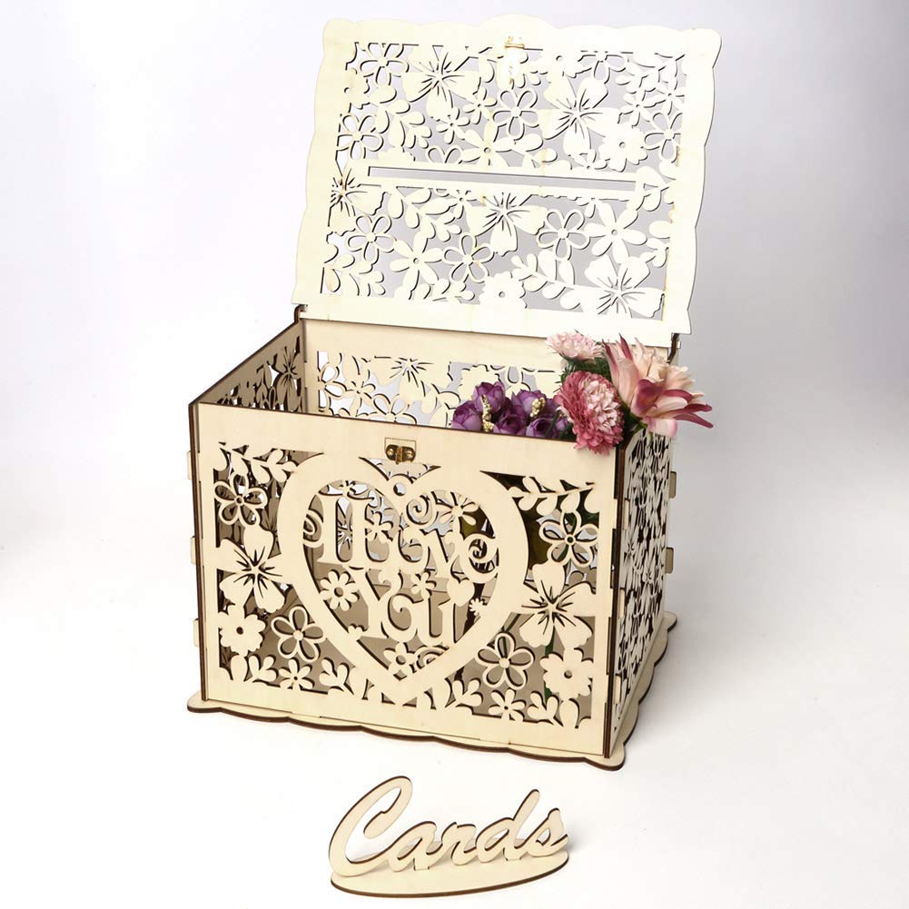 FCDECOR Acryl bruiloft kaart doos met slot, doorzichtige kaartendozen voor bruiloft receptie geldhouder met kaart teken voor bruiloft decoraties, babyborrels, verjaardagen, bruids of afstuderen