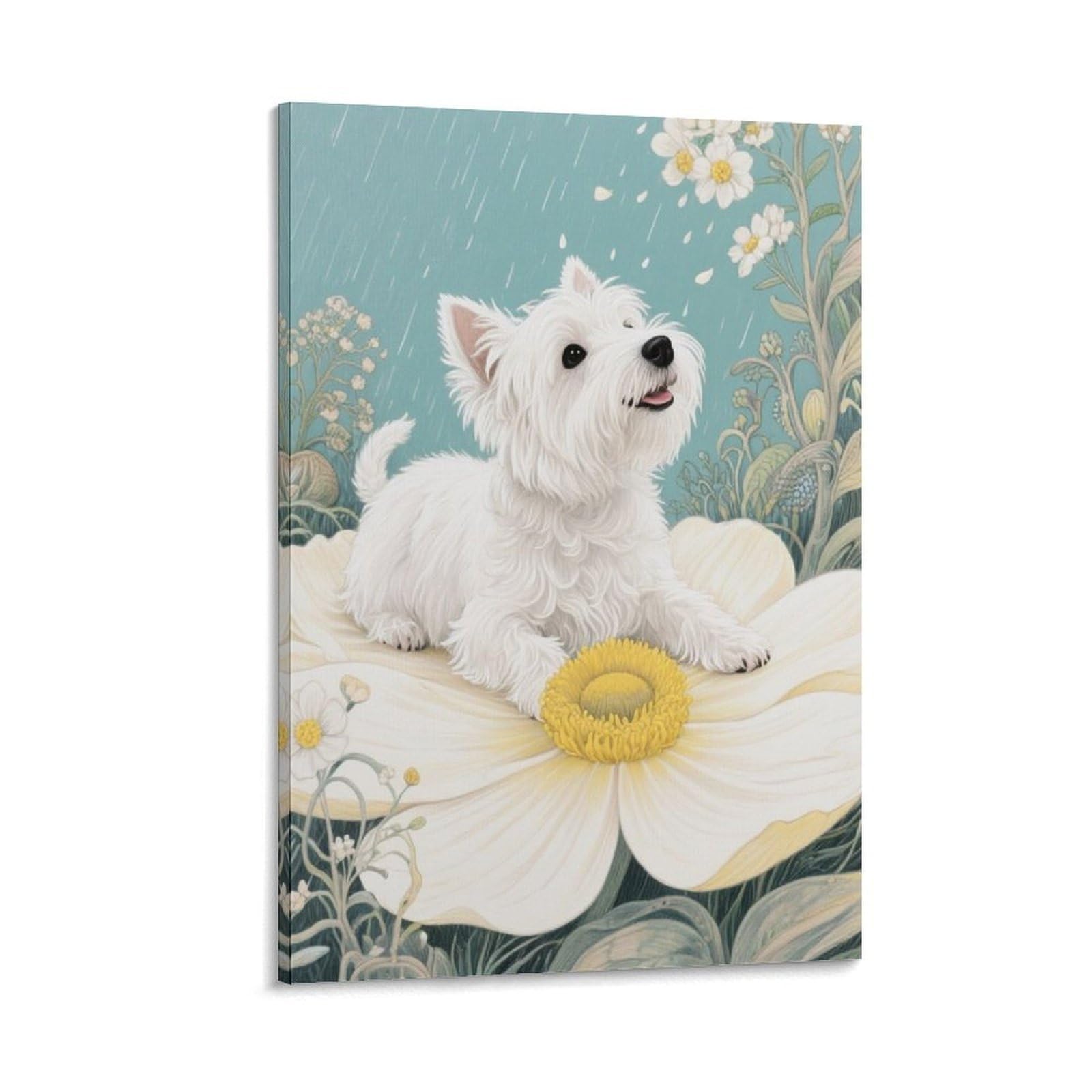 EMYXPAQM Westie Canvas Wall Art Westie Petals Canvas Prints Artwork for Living Room Office Wall Decor Gift 16x24inch(40x60cm)
