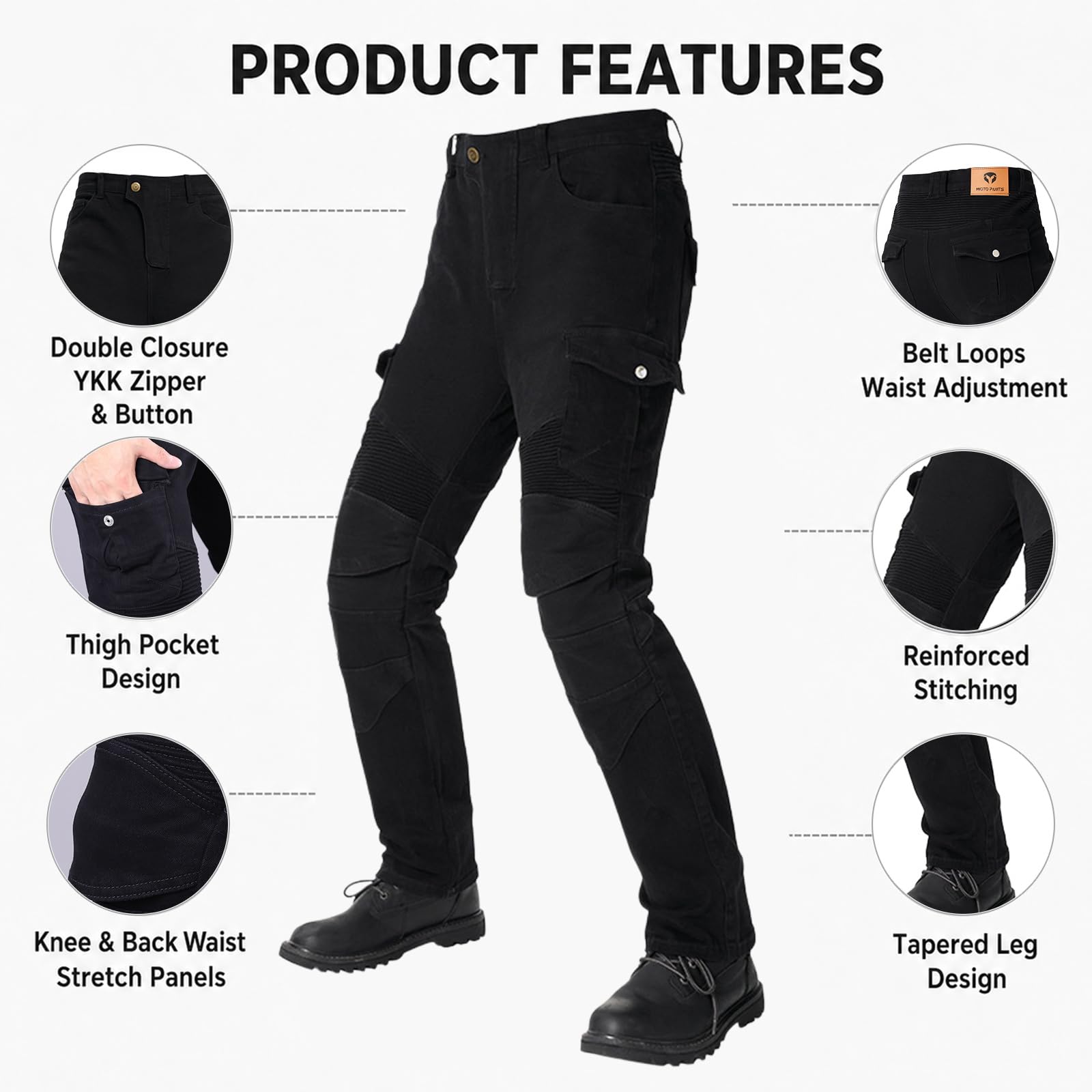 Pantaloni Moto Uomo Slim Elastici con Protezione CE Ventilati