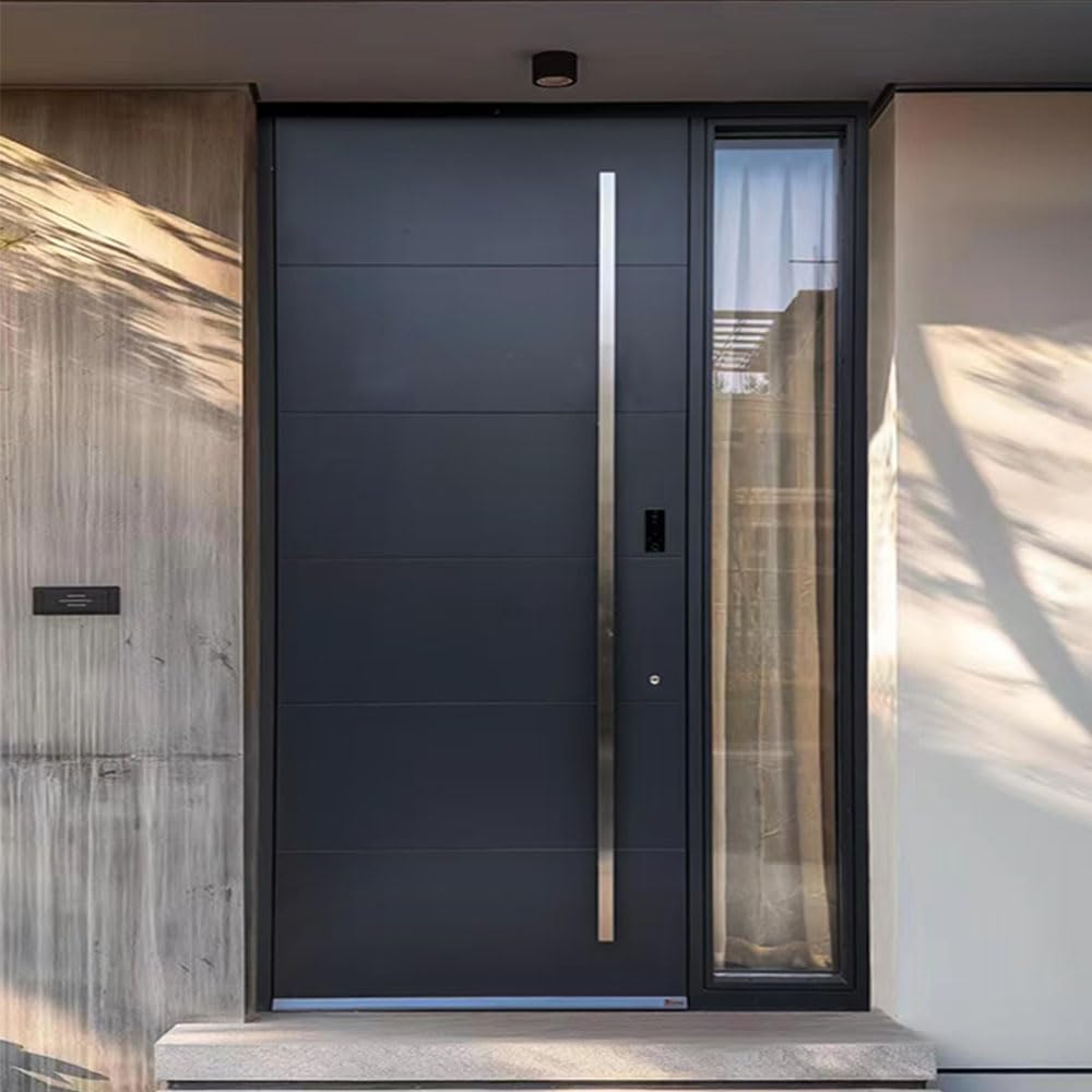 Modern Aluminum Pivot Entrance Door, Security Entry Door, Gray, Sleek Contemporary Style Price per Square Meter