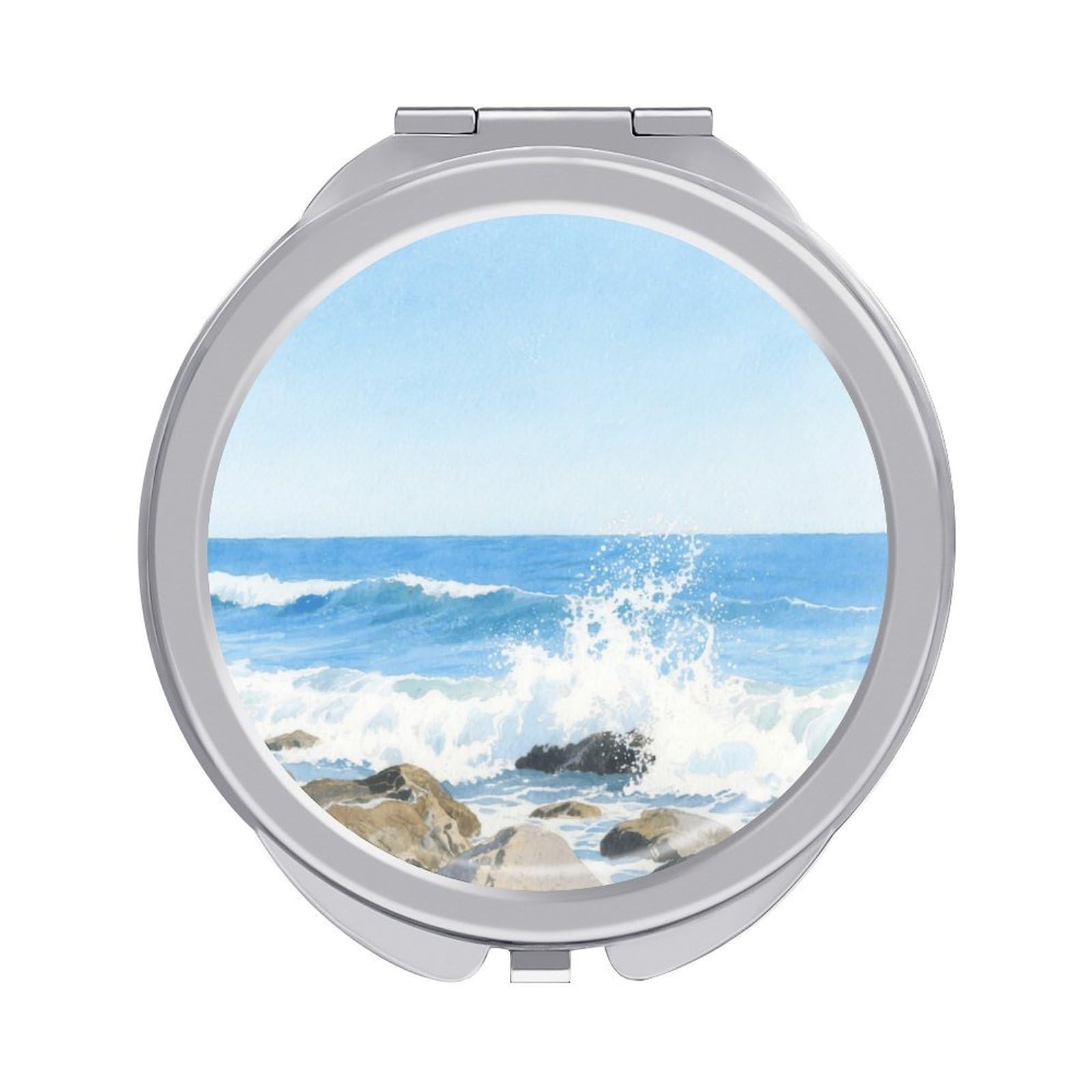 Fekiloot Style Glacier Cracks Travel Makeup Mirror Handheld Compact Mirror Portable Pocket Mirror Double-Sided 1X/2X Magnifying For Handbag And Purses