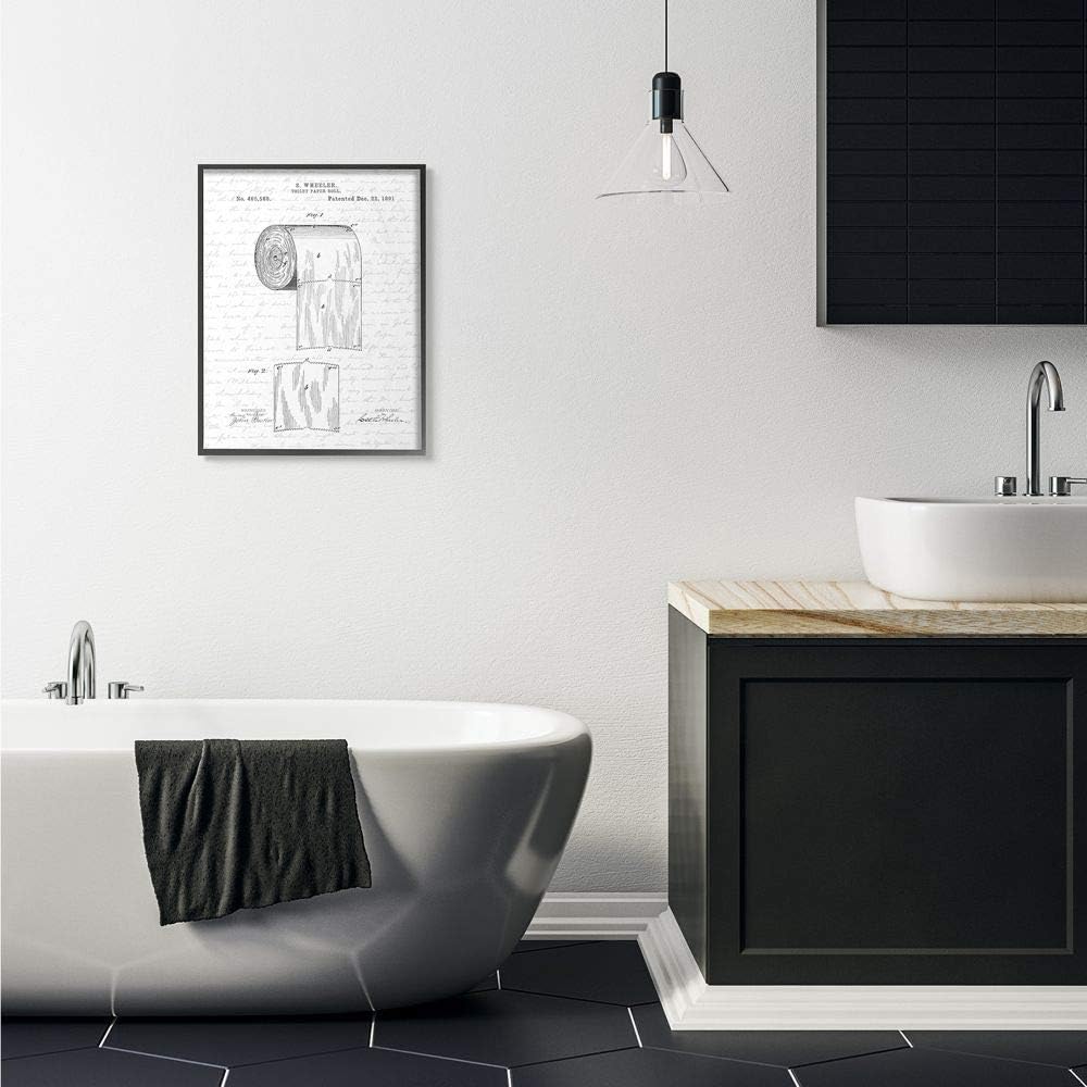 Black Friday - 80% OFF Stupell Industries Toilet Paper Roll Patent White Bathroom, Design by Artist Lettered and Lined Wall Art, 24 x 30, Black Framed Black Friday - 60% OFF Stupell Industries Toilet Paper Roll Patent White Bathroom, Design by Artist Lettered and Lined Wall Art, 24 x 30, Black Framed