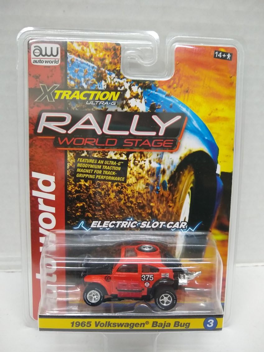 Auto World SC403-3 Rally World Stage 1965 Baja Bug HO Scale Electric Slot Car - Red and Black