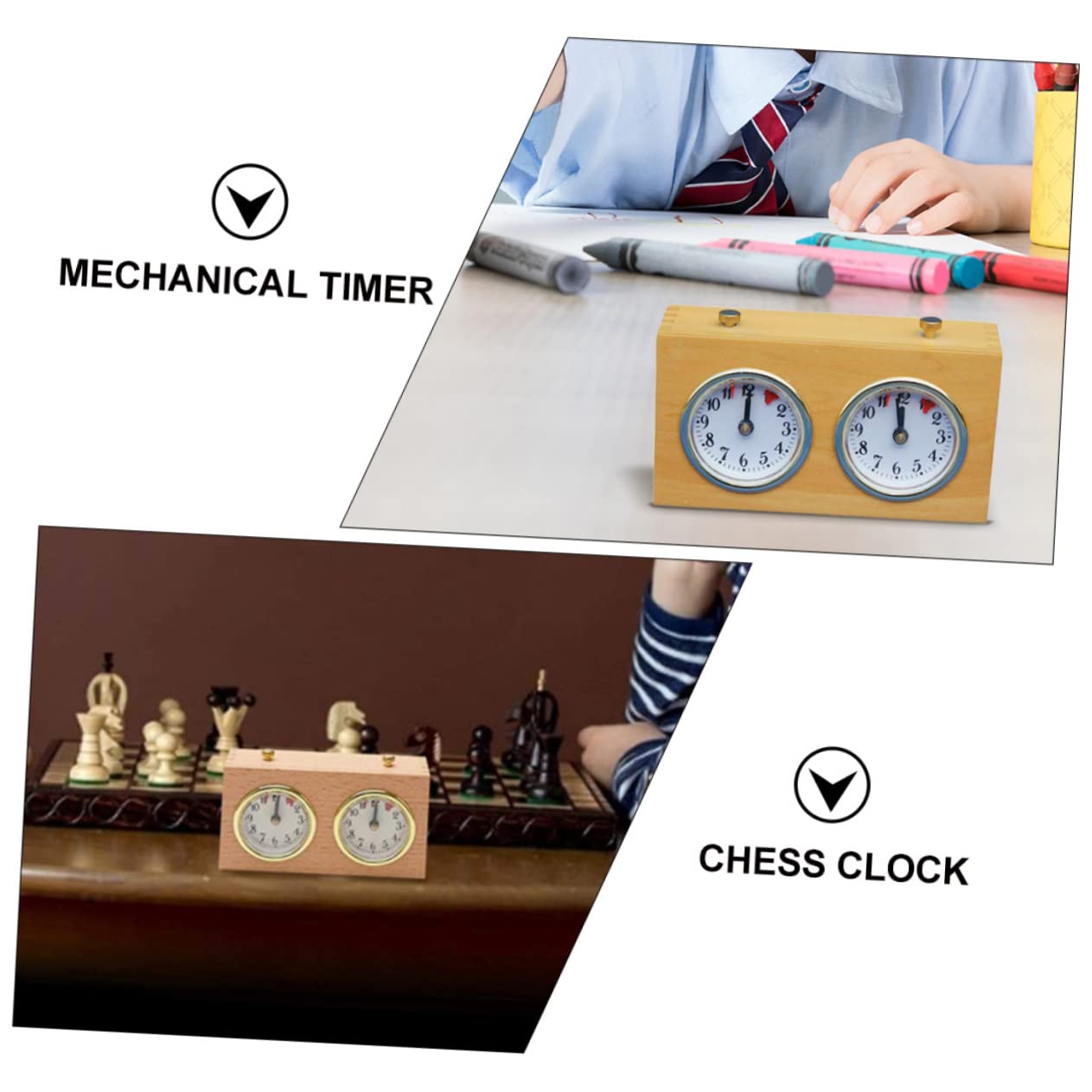 Horloge D’échecs Mécanique Jaune en Bois, Plastique et Alliage