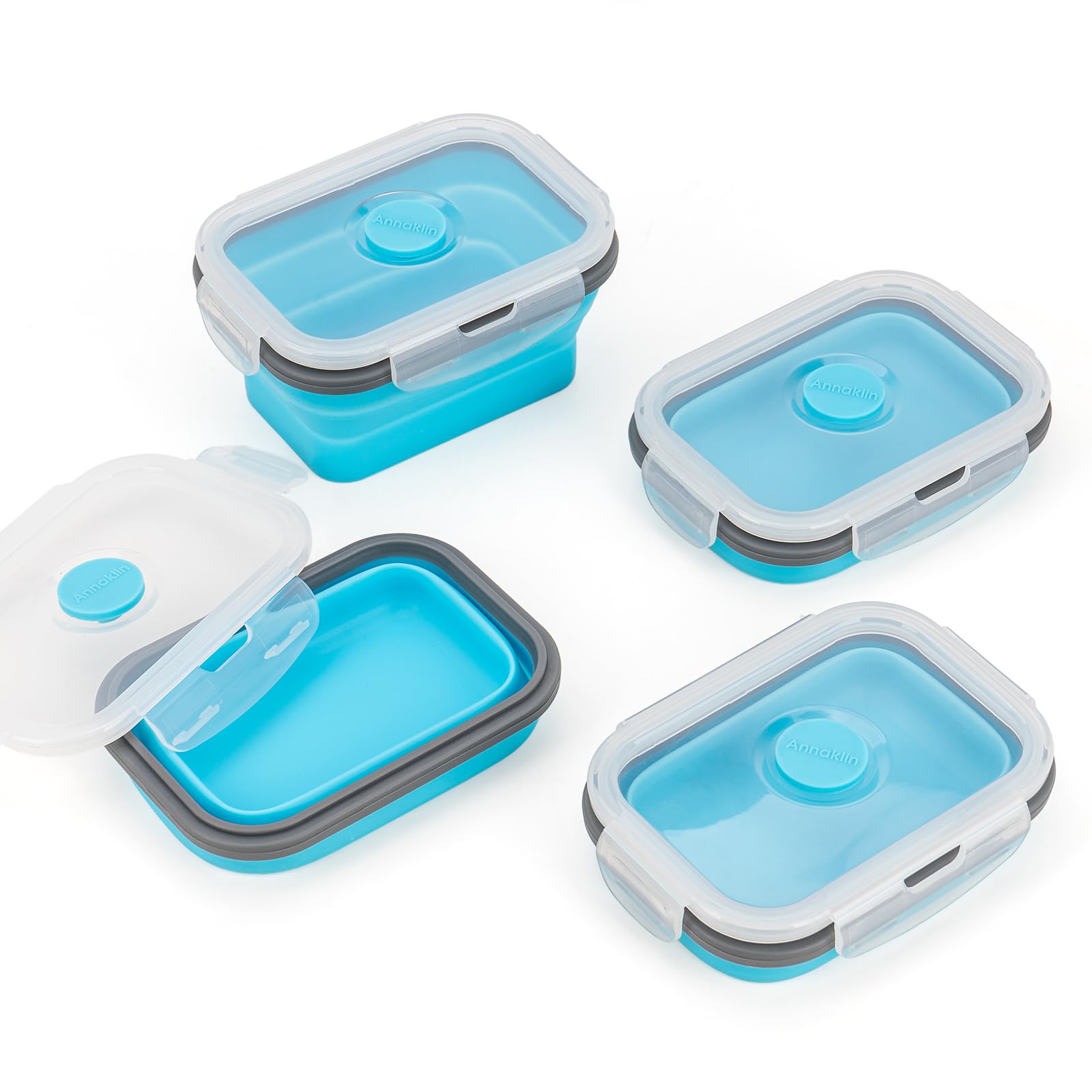 Collapsible Food Storage Containers with Lids & Vent, 11.8 oz, Kitchen Stacking Silicone Collapsible Meal Prep Container Set for Leftover, Microwave Freezer Dishwasher Safe, Blue Small 4 Pack