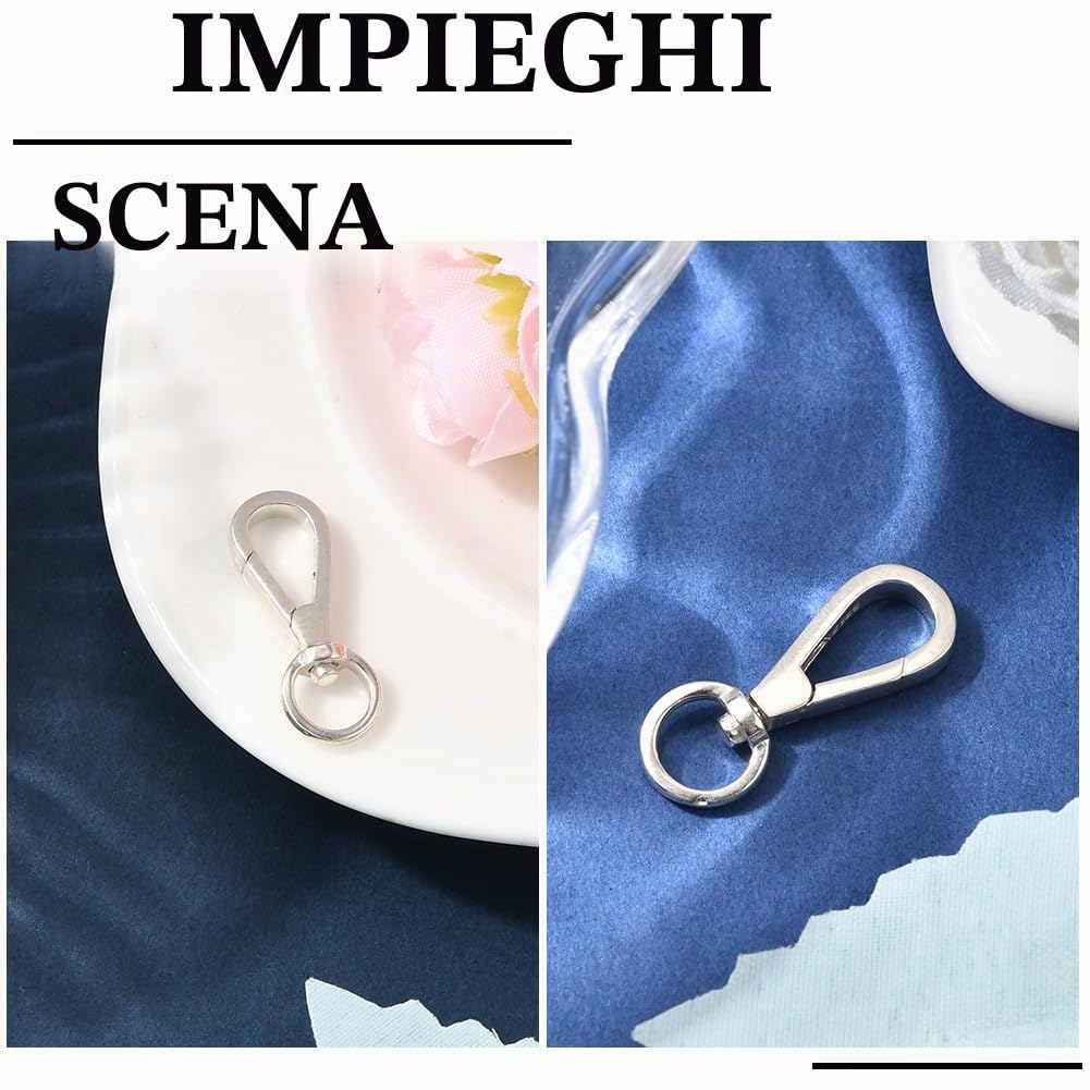 Beebeecraft 925 Portachiavi in Argento Sterling con Chiusura Girevole A Molla Moschettone Gancio Fibbia per Fai da Te Artigianato Creazione e Ricerca