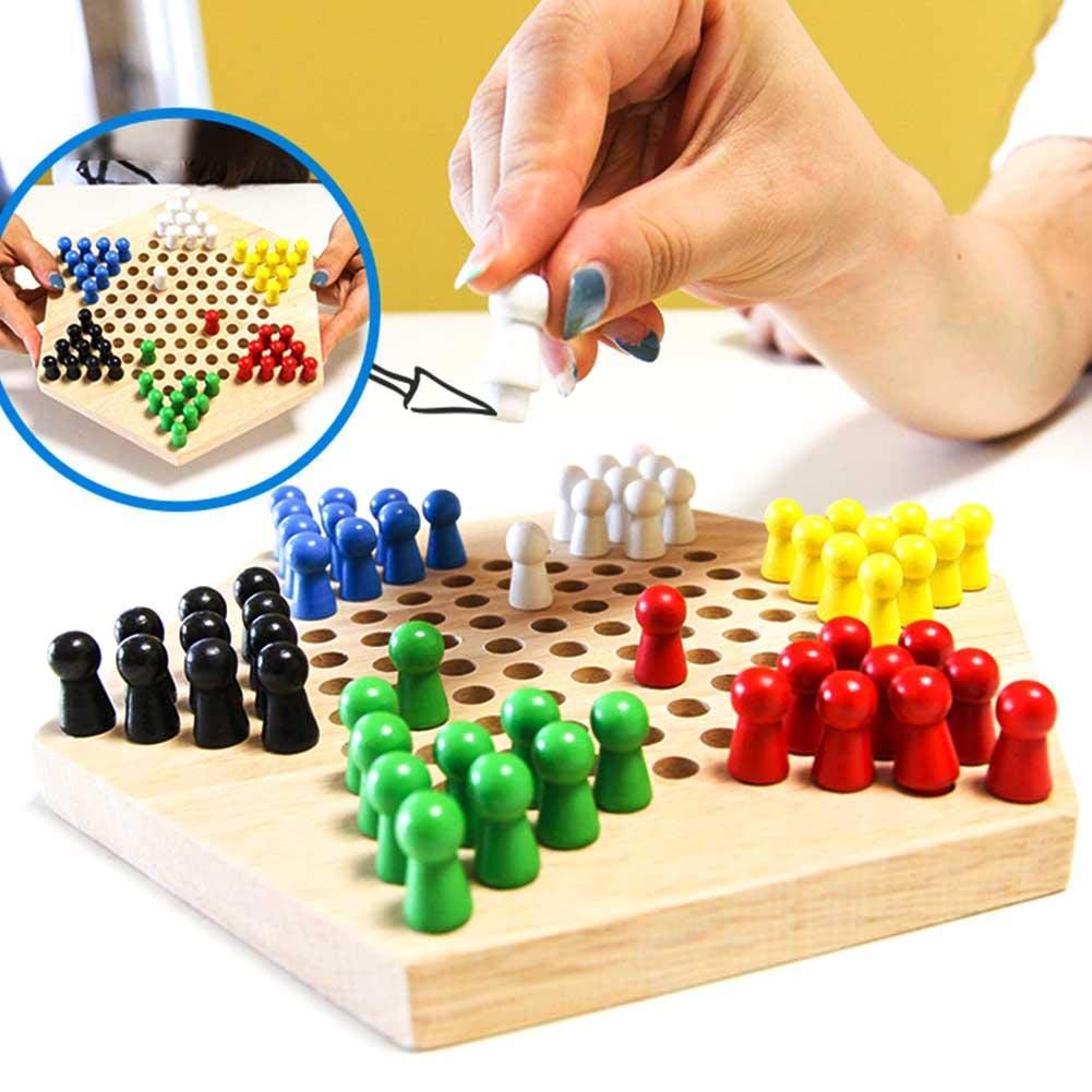 jeu de dames,stimule développement cognitif jeu de société en bois hexagonal traditionnel for familles enfants éducation voyage fêtes