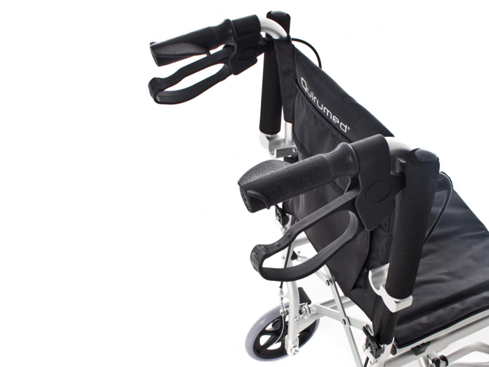 QUIRUMED Silla de ruedas de aluminio para viajes, Silla de ruedas de tránsito, para traslado, Asiento 36 cm, Ligera, Plegable, Apoyabrazos y reposapiés reclinables