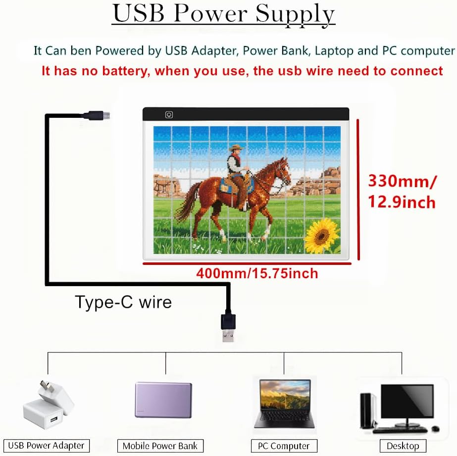 a3 led light pad for diamond art, sketching, painting - adjustable brightness, sketching, tracing - usb powered complete art light board kit with pad stands and clips black a3 kit