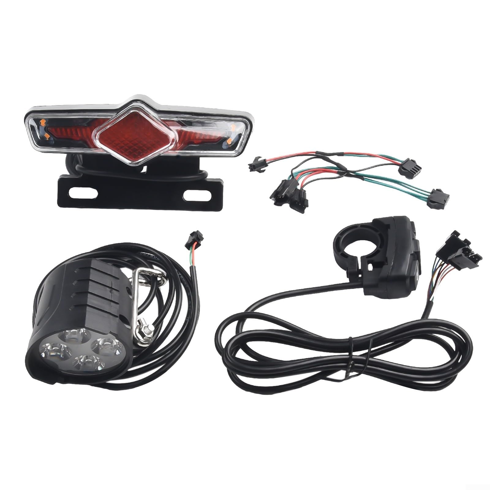 Set di luci a LED per Bici elettriche, luci Anteriori e Posteriori, Cavo Interruttore DK336, 36-60 V, Impermeabile IPX4, Controllo clacson per Bicicletta elettrica, retrofit Fit
