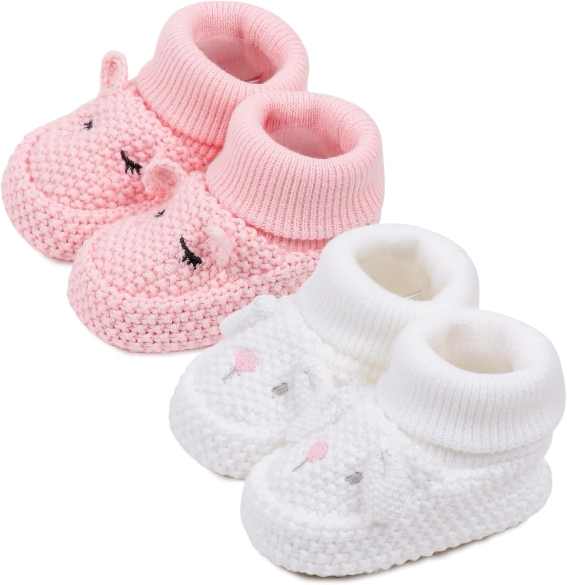 Botines para bebé, primeros zapatos de punto suave para recién nacido, acogedores botines tipo calcetín de dibujos animados para bebés y niños pequeños, ligeros y transpirables, 2 pares