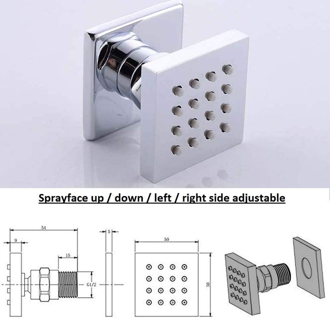 Mosiężny prostokątny termostatyczny system prysznicowy, 30 x 20 cm, efekt deszczu, z 4 dyszami do masażu i mieszaczem. Luksusowy zestaw prysznicowy do łazienki, wykończenie szczotkowanego