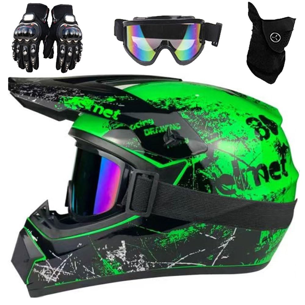Caschi da Motocross Per Bambini, Fuoristrada, Strada E Fuoristrada, Per Bambini Dagli 8 Ai 14 Anni, Casco BMX MX ATV, con Occhiali, Guanti E Maschera, Omologati DOT