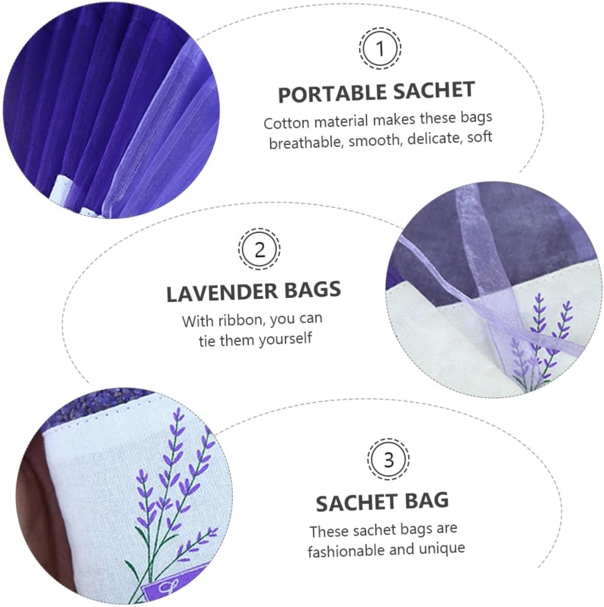Lavender Sachet Bags Dried Fragrance Sachets Deep Purple Cotton Pouch Set 15pcs Portable Home Closet Air Freshener