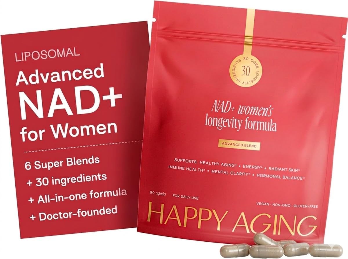 Happy Aging NAD+ Supplement for Women | NAD Booster with NMN, NMNH, NR, Resveratrol, CoQ10 & Urolithin A – Supports Energy, Focus, Skin Glow & Daily Vitality, 30-Day Supply