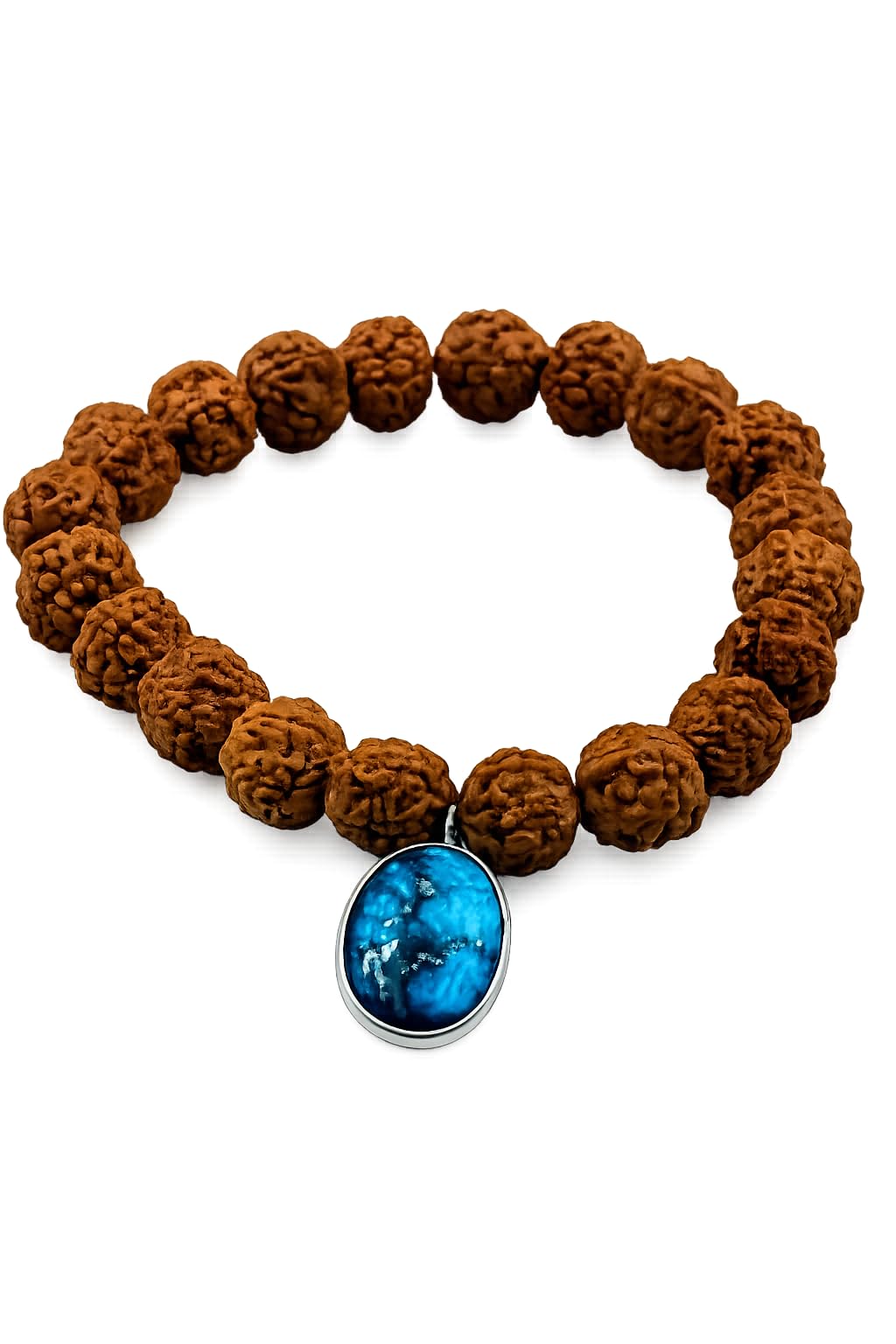 Certified Natural Rudraksha Bracelet with Genuine Firoza (Turquoise) Gemstone Pendant | Handmade Stretch Bracelet | Unisex Spiritual Bracelet for Meditation, Yoga & Daily Wear | Gift for Men & Women-picture-21