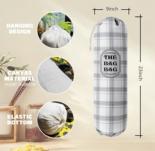 Miniatura 3 de Organizador clásico de bolsas de comestibles a cuadros de búfalo para bolsas de compras, bolsas de plástico de montaje en pared, dispensadores de