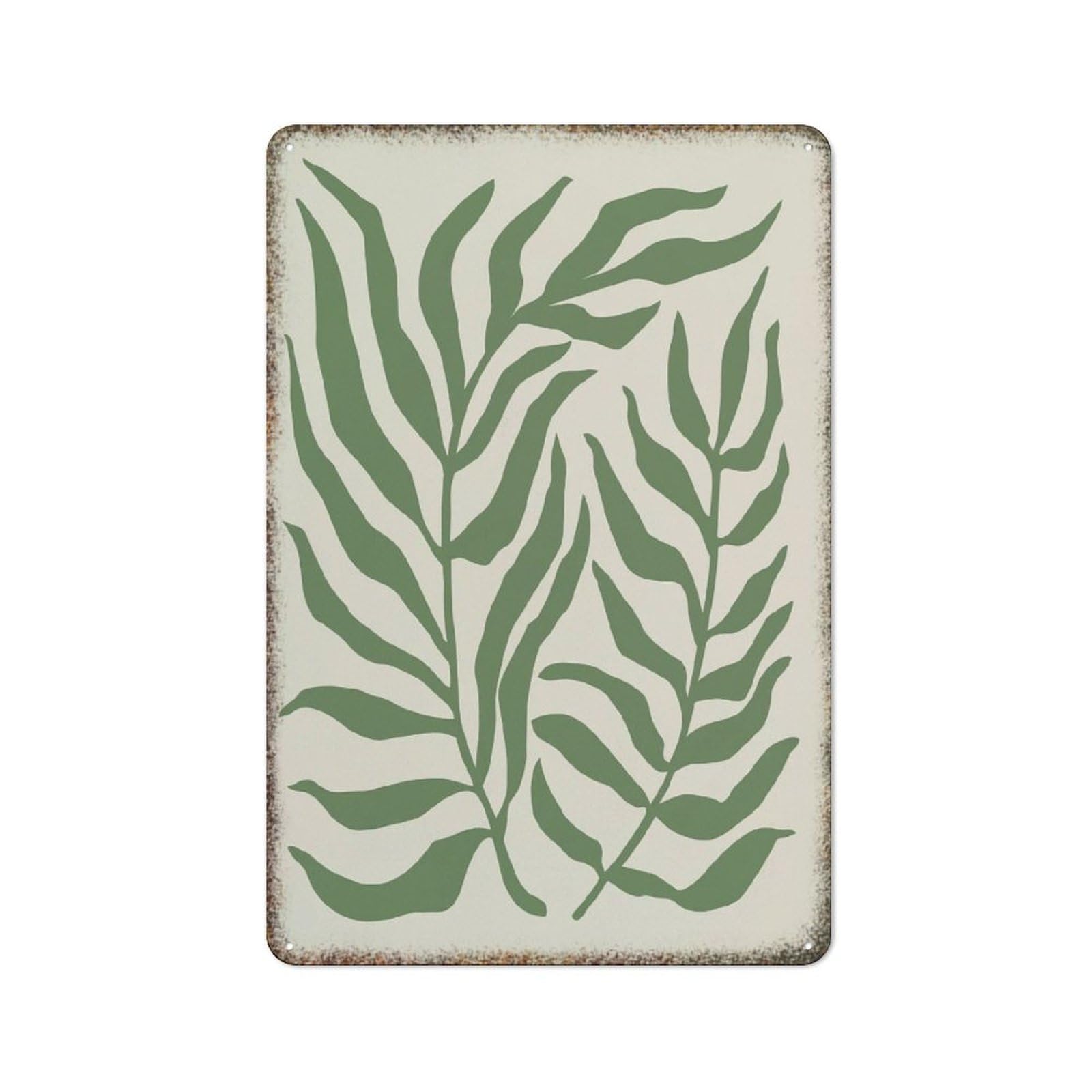 Green Abstract Leaf Botanical Retro Metal Poster Fashionable Farmhouse Home Kitchen Wall Decor Sign 8x12 Inch