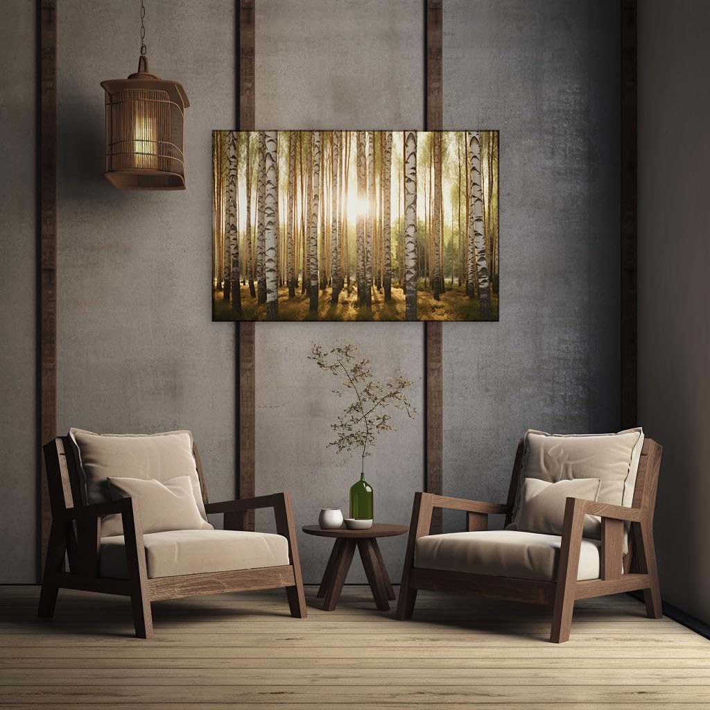 Canvas for Living room. Whispers of Dawn in the Birch Forest: A Dance of Light and Shadow, 27 x 18 inch Canvas Wall Art - Contemporary Masterpieces - Modern Home Decor - 69x46 cm (27x18 inch)