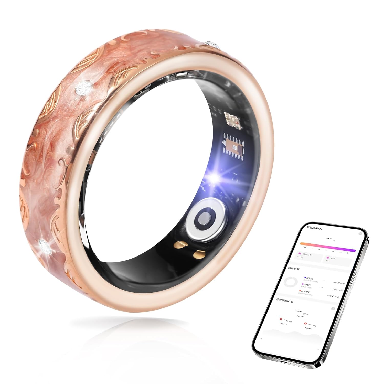 Smart Ring for Women-Men Health-Fitness Tracker with Heart Rate Sleep Monitor Blood Oxygen HRV 128 Sports Modes IP68