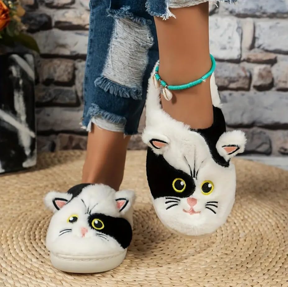 Image of Cute Cow Animal Print Slippers for Women - Beige, Flat, Open Toe, Lightweight, Casual, All Seasons