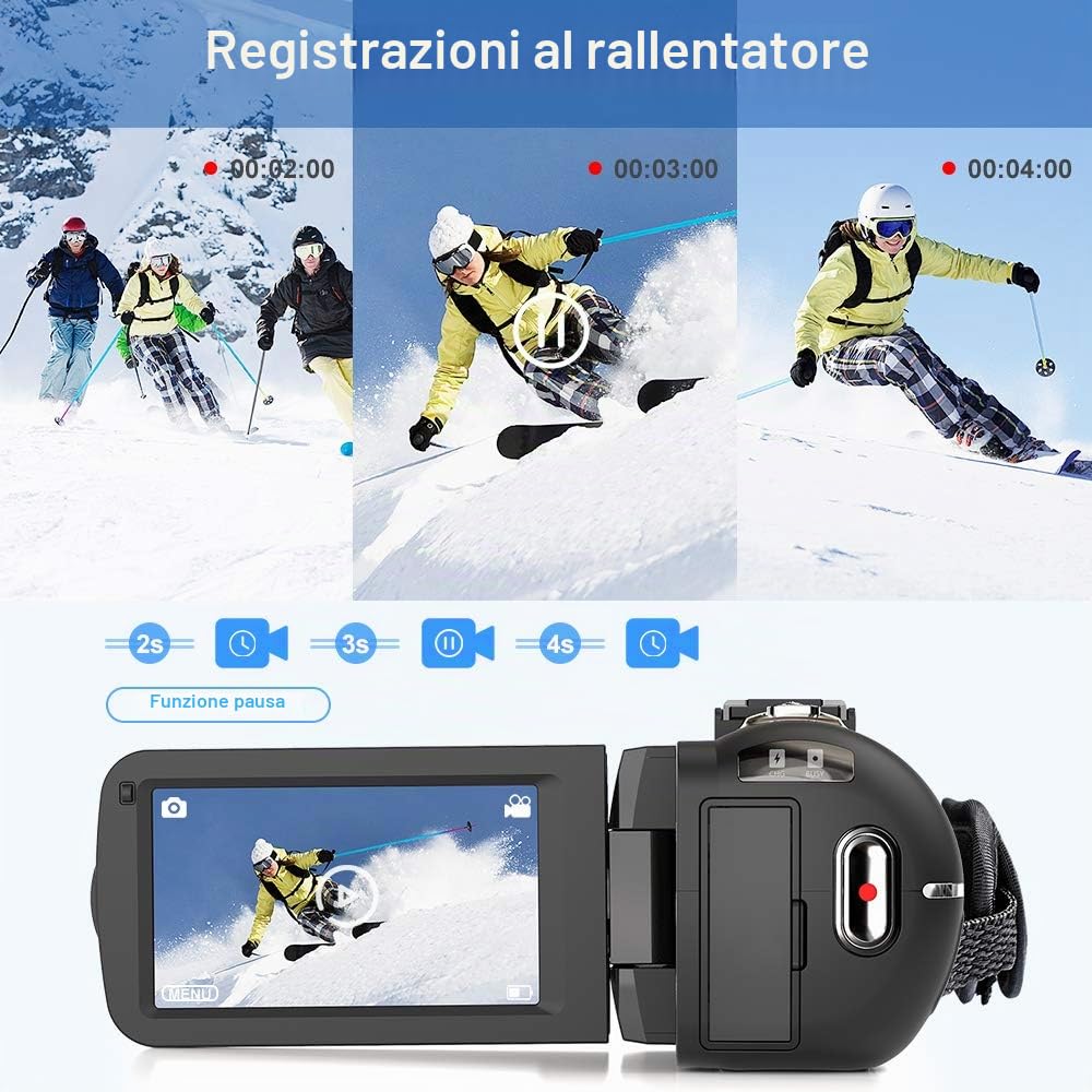 Videocamera Digitale Ultra HD 2.7K UHD 36MP per vlogging per Youtube IR Night Vision 3.0 "LCD Touch Screen 16X zoom digitale con registratore palmare stabilizzatore per microfono, 2 batterie