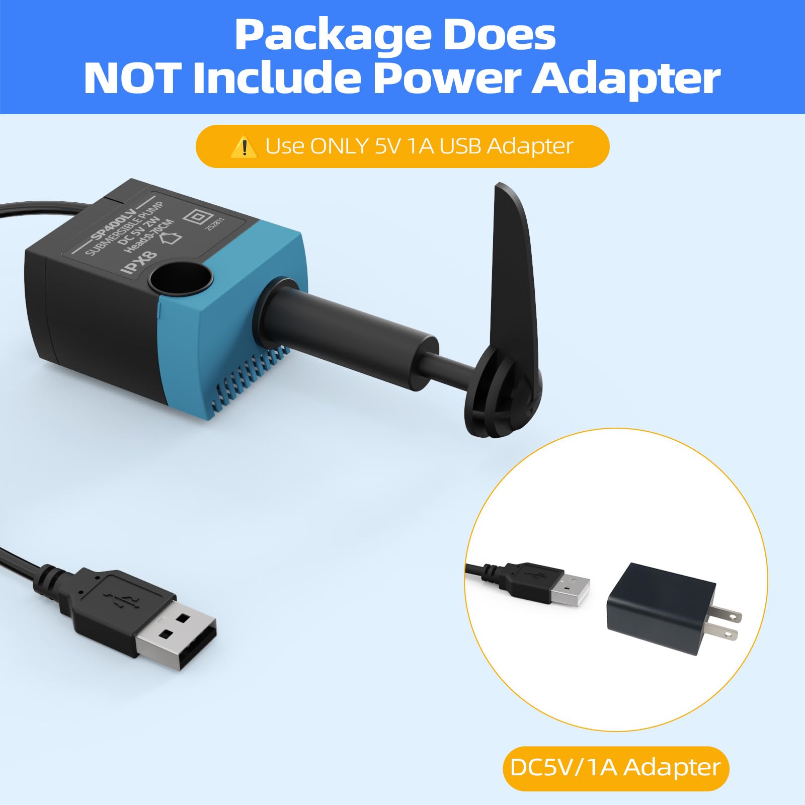 SP-400LV Bomba de fuente de agua para gatos con mango grande, bomba de repuesto USB de 5 V compatible con dispensadores de agua para mascotas Drinkwell Platinum y Platinum LED (sin adaptador)