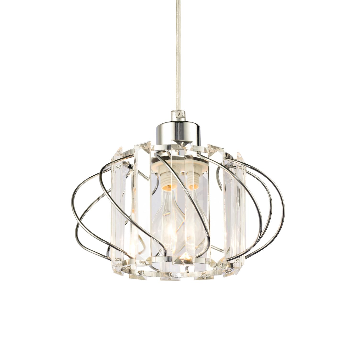 Happy Homewares Chrome Modern Pendant Lamp Shade With Clear Acrylic Rectangular Prims And Shiny Twisted Round Frame | 19Cm X 19Cm | For Bedroom Dining Room Lounge Etc By