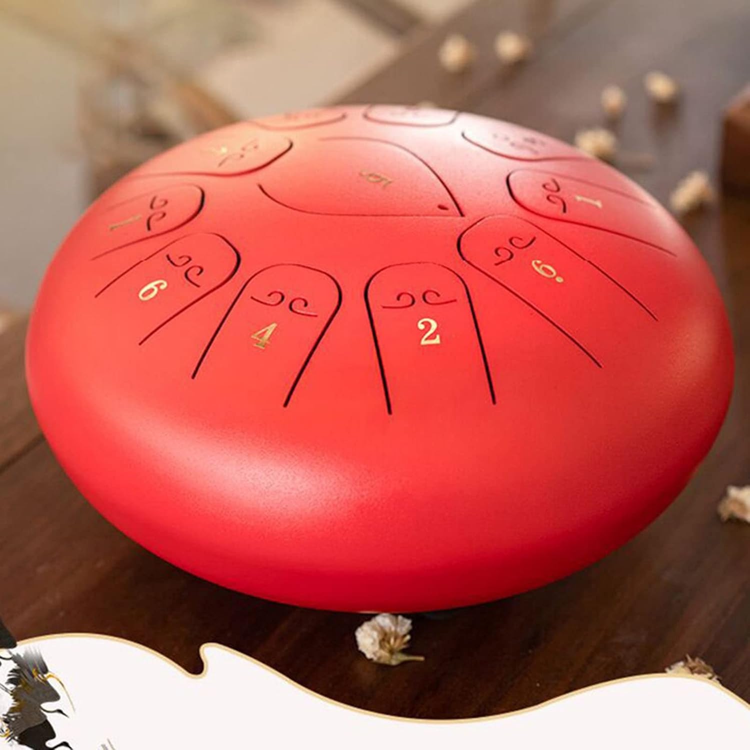 13 Notes 12 Inch Hand Tongue Drum Portable Ethereal Drum Percussion Instrument with Music Book, Mallets and finger rings for Camping, Meditation, or Yoga Lotus Steel Tongue Drum (Color : B) (G)