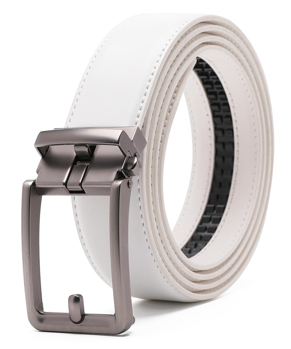 Fabio Valenti Men's 2096 White Belt,Ratchet Belt Dress With 1 3/8" Genuine Leather With Easier Adjustable Buckle, Trim To Fit (, Adjustable 46”)