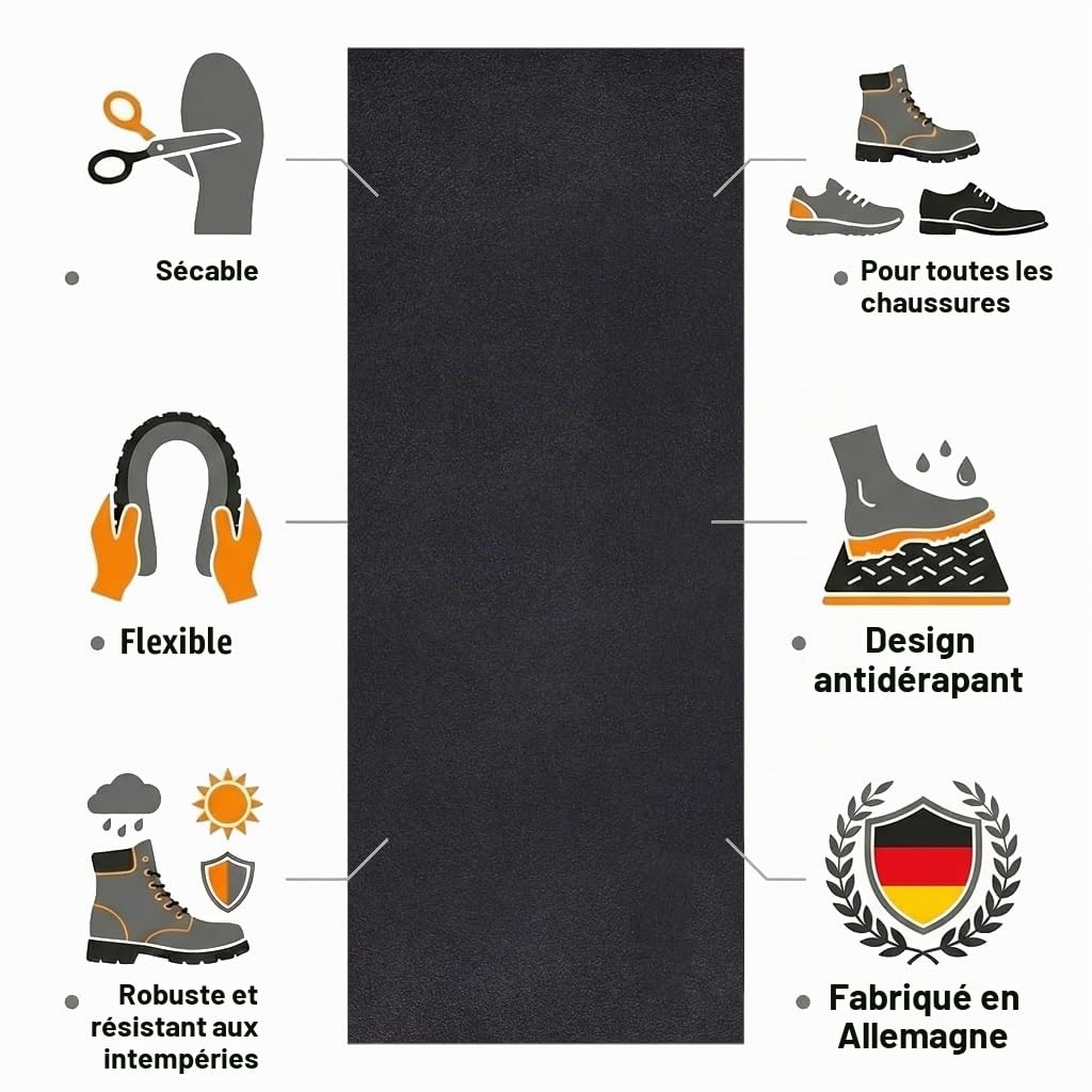 Gomme antidérapante semelle 1,8 mm 25x59,5 cm noir – plaque flexible pour réparation chaussures, pads antidérapants, semelle crépe, sneakers, chaussures sport, ski de fond