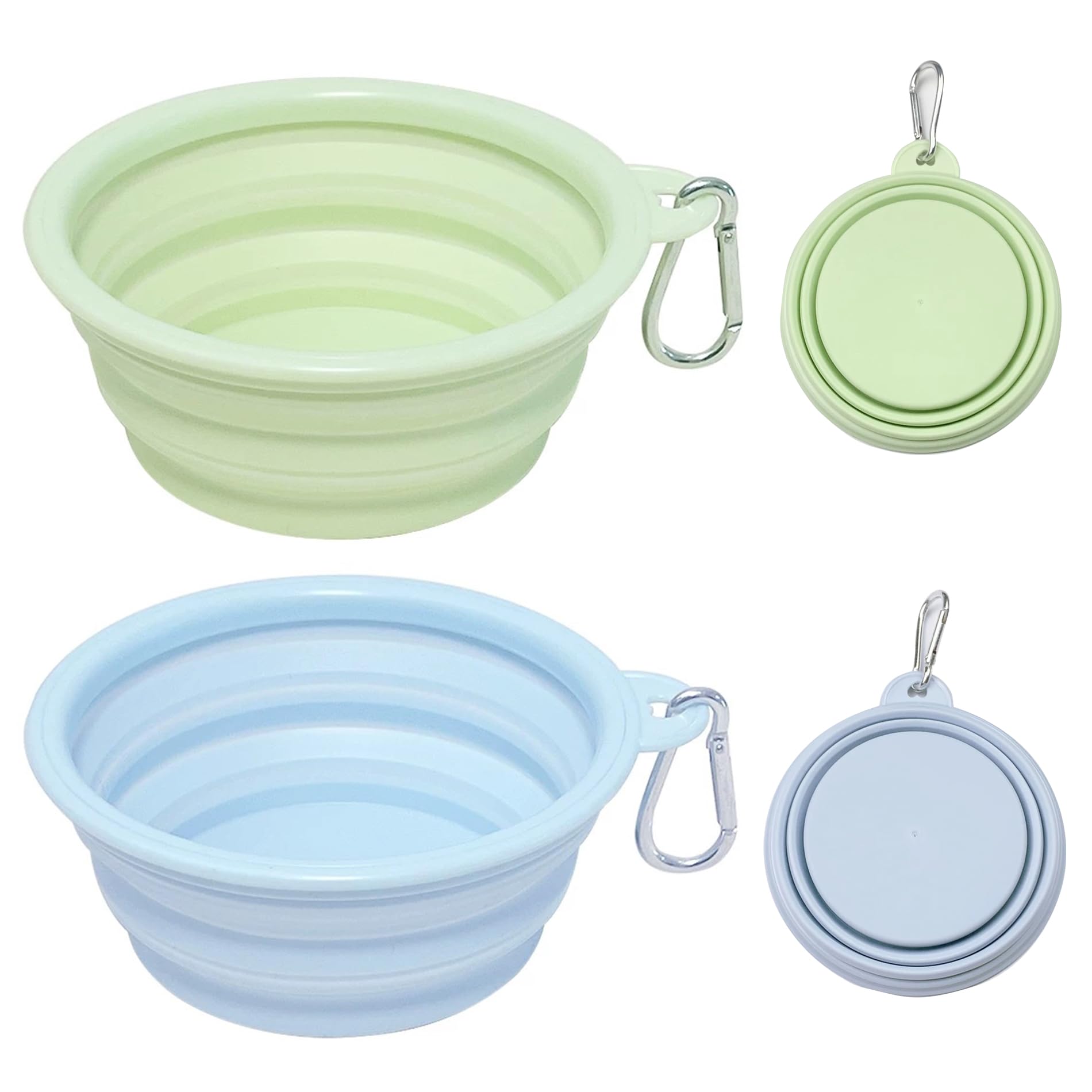 2 Piezas Tazón Plegables de Silicona para Mascotas con Mosquetón, Bowl para Alimentar Mascotas, Tazón Plegable, TPE+ABS Portátil Plegables 650ml Liviano 80g para Senderismo, Acampada, Paseo(16x16x6cm)