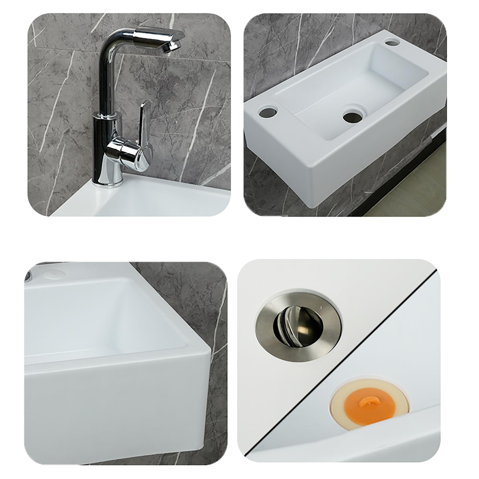 Piccolo lavabo in plastica per montaggio a parete per roulotte, camper, WC ospiti, bagno, 40 x 20 x 11 cm, bianco, ideale per campeggio, giardino, cantieri, con scarichi da 75 cm