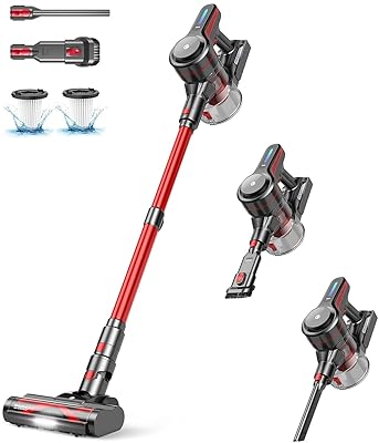 Cordless Vacuum Cleaner, Stick Vacuum with Powerful Suction, 45Mins Runtime Vacuum Cleaners for Home, Anti-tangle and 1.5L Dust Cup, 6 in 1 Lightweight Vacuum for Hardwood Floor Carpet Pet Hair