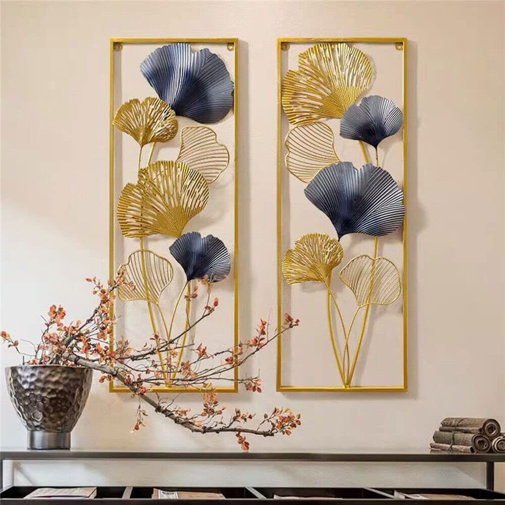 Xilinjyao Ginkgo Lot de 2 sculptures murales modernes en métal Motif feuilles 85 x 31 cm Pour la maison, le salon, la chambre à coucher, la salle à manger