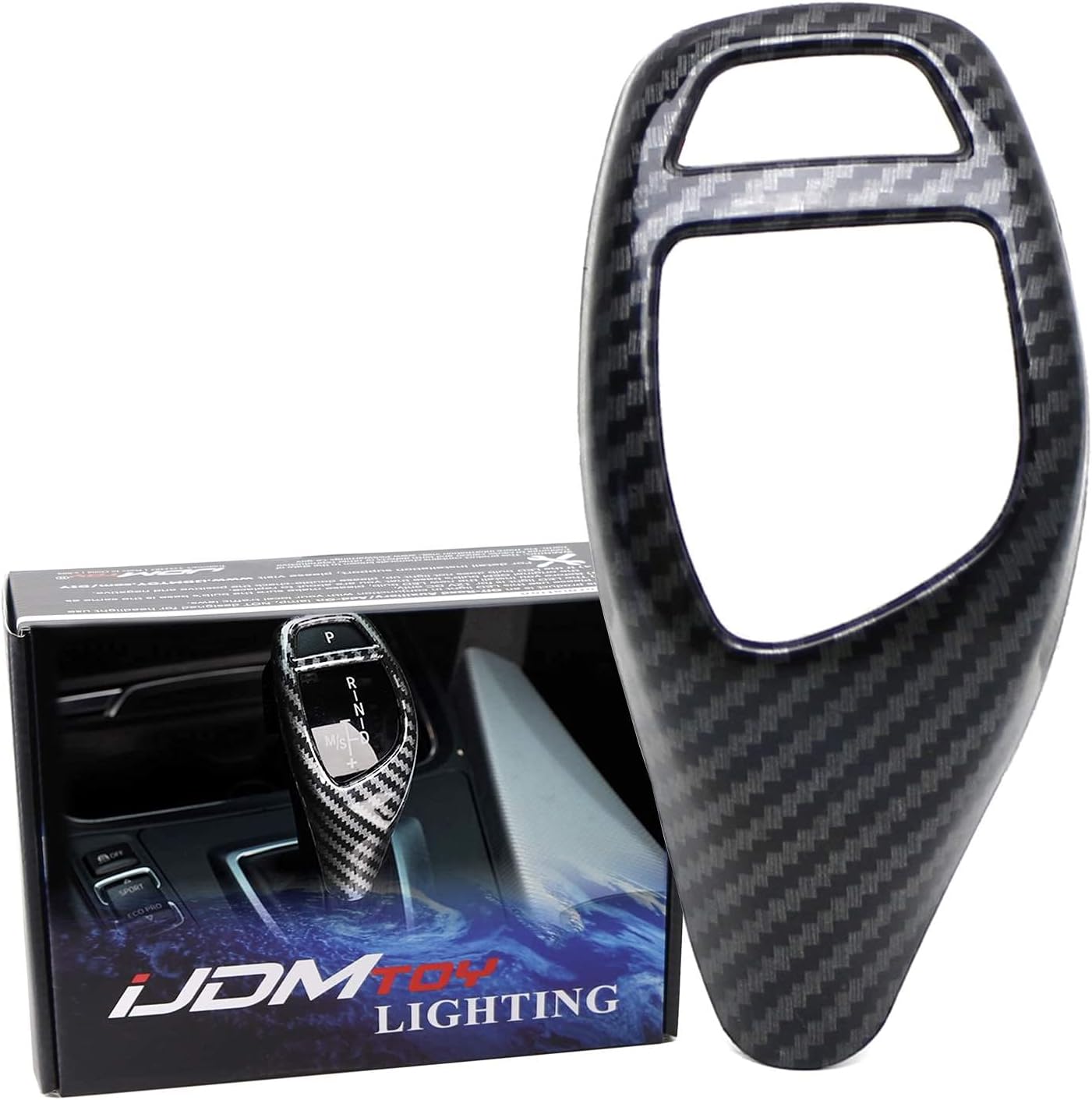 iJDMTOY Glossy Black Carbon Fiber Pattern Shift Knob Cover Shell Compatible with BMW Fxx 2 3 4 5 6 Series X3 X4 X5 X6 Performance Sports Shifter